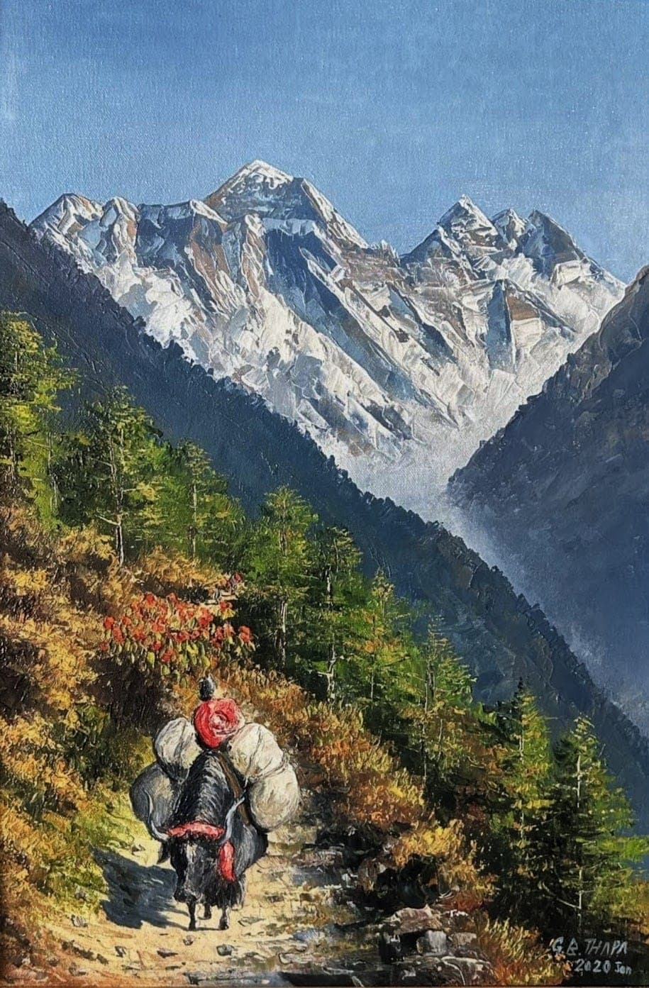 Buy Mount Everest and the Nuptse Ridge - Original fine art painting at Shakya Gallery Nepal