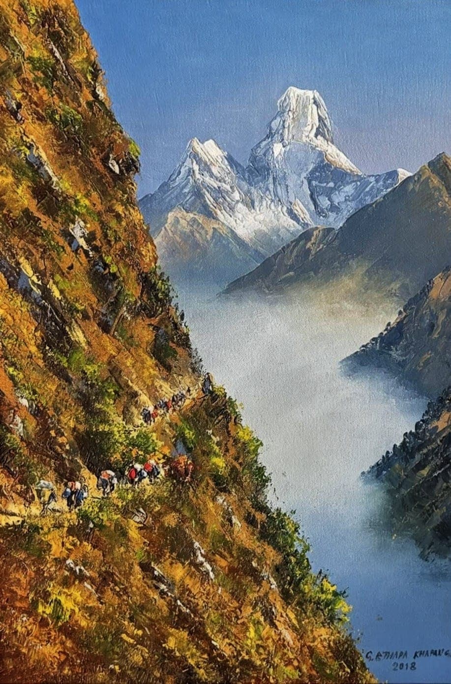 Buy The Majestic Peak of Ama Dablam, Nepal Himalayas - Original fine art painting at Shakya Gallery Nepal